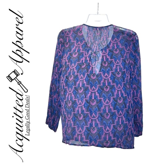 Joie Sheer 3/4 Sleeve Drawsstring Neck Boho Tunic Top - Picture 1 of 10